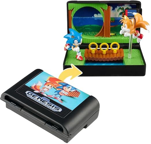 Console Heroes Sonic The Hedgehog 2 Collectible Diorama Playset – Mini Sonic & Tails Figures with Emerald Hill Zone Scene – Retro SEGA Genesis Cartridge - Image 1