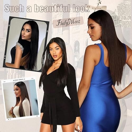 Flufymooz 6PC Clip in Hair Extensions 24" Straight Long Extensions for Women Synthetic Hairpiece (Brown with Blonde Highlights) thumbnail 6