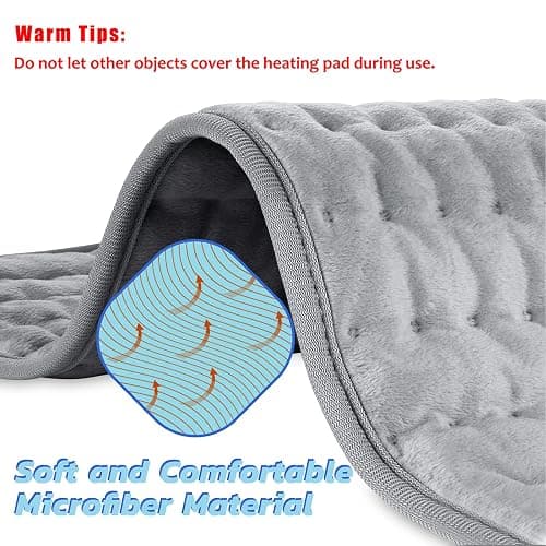 Heating Pad, Electric Heating Pad for Dry & Moist Heat, Electric Heat Pad with Multiple Temp & Timer Settings, Auto Off.(Light Gray, 24"X12") thumbnail 3