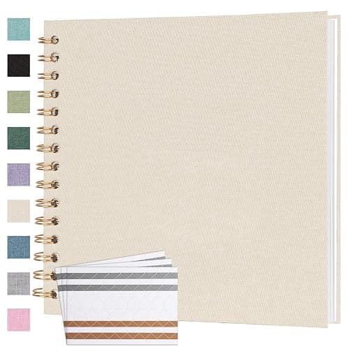 Scrapbook Photo Album 8x8 Inches 40 Pages Hardcover Kraft Paper Linen Cover Scrap Book Memory Book DIY Scrapbook Albums for Wedding Baby Boyfriend Travel Anniversary Family, Beige - Image 1