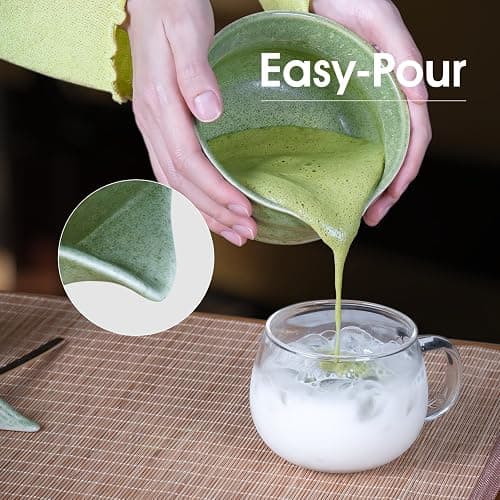 GleeNflux 7-Piece Matcha Set, Ceramic Matcha Bowl, Bamboo Whisk (Chasen), Whisk Holder, Sifter, Tea Scoop & Scoop Rest, Special Bamboo Tea Mat, Harmonious Color Matcha Making Kit, Green thumbnail 8