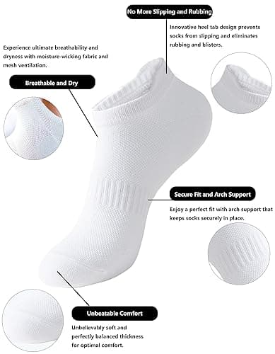 ACCFOD Womens Ankle Socks Athletic Running Low Cut Socks With Tab 6 Pairs - 6-9 - White thumbnail 2