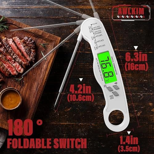 AWLKIM Meat Thermometer Digital - Fast Instant Read Food Thermometer for Cooking, Candy Making, Outside Grill, IP67 Waterproof Kitchen Thermometer with Backlight, Stocking Stuffers for Men - White thumbnail 3