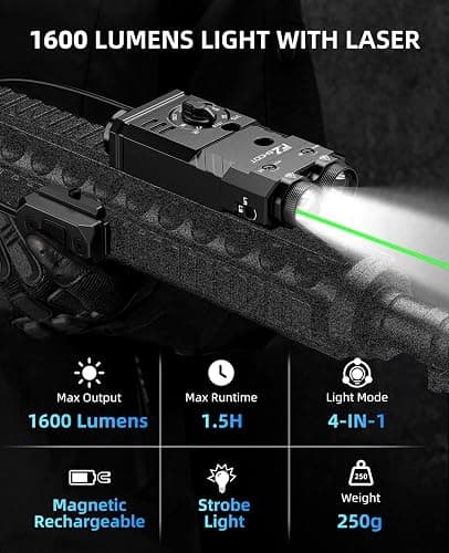 EZshoot 1600 Lumens Rifle Flashlight/IR Illuminator with Green/IR Laser 4-in-1 Combo Magnetic Rechargeable, IR Flashlight for Rifle with Remote Switch, Compatible with Picatinny and M-Rail thumbnail 2