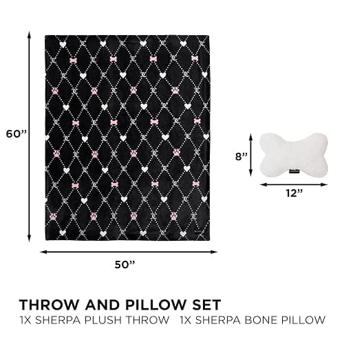 Juicy Couture Plush Paw Heart Pet Sherpa Blanket & Bone Pillow Set - Black - 50x60 - Dog & Cat Combo Set thumbnail 3