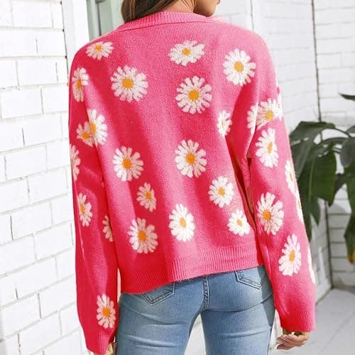 Hyipels Women's Long Sleeve Cardigan Sweater,Cute Y2K Top Knit Colorful Patterned V Neck Button Outwear S~XL thumbnail 2