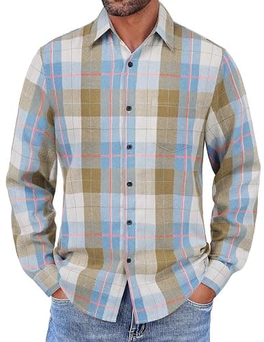 COOFANDY Mens Flannel Shirts Long Sleeve Button Down Shirt with Pocket Casual Shirts Work Shirts for Men - Image 1