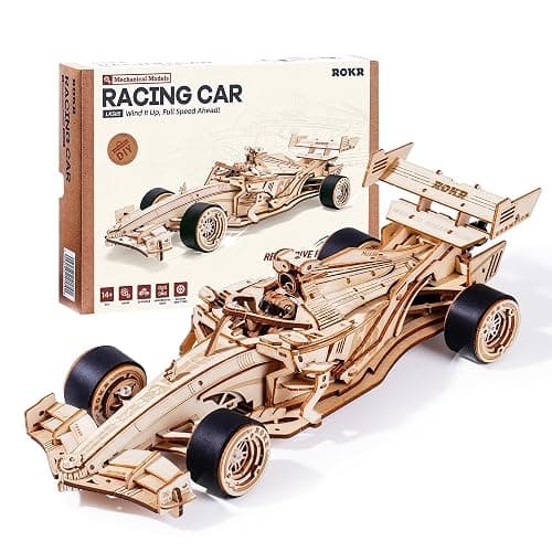ROKR 3D Wooden Puzzle 1:18 Scale Formula Racing Cars for Adults, 5 Hour Build, Wind up Toys Model Car Kits for Adults to Build, Ideal Gift for Boys and Men - Image 1