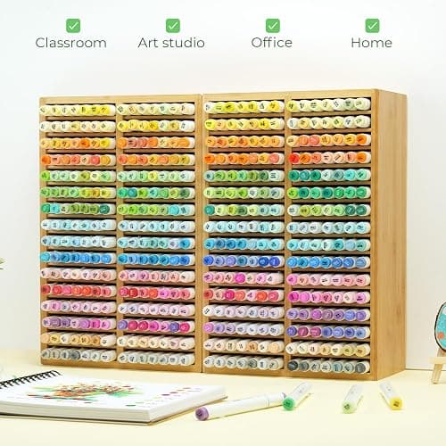 Ohuhu Bamboo Marker Organizer, Desktop Storage Hold 224 Markers for Honolulu Oahu Series of Ohuhu Markers, Pens Pencils Stationary Organizer Holder with 32 Compartments for Classroom Office Decor thumbnail 7