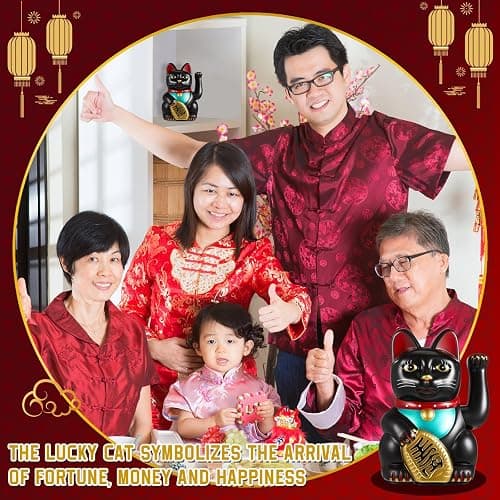 Chunful 6 Inch Lucky Cat Waving Arm Maneki Neko Lucky Beckoning Feng Shui Wealth Cat for Welcoming Fortune Wealth Prosperity Decoration, Battery Not Included(Black Color) thumbnail 7