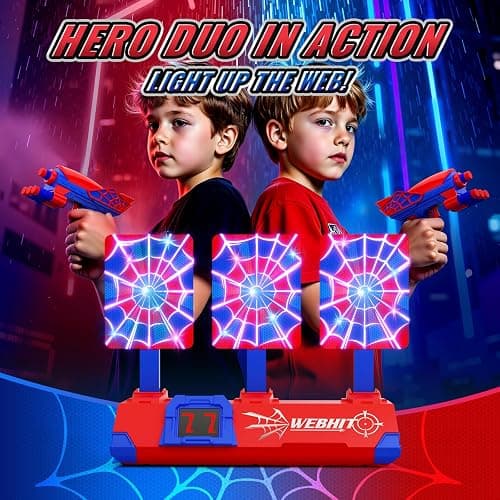 Shooting Toys for 3-12 Year Old Boys, Hero Styles with Glowing Web&Sounds,LCD Scoring and Auto Reset 3 Shooting Targets,Indoor Outdoor Kids Family Games Christmas Birthday Gifts for Boys Toys Age 3-12 thumbnail 5