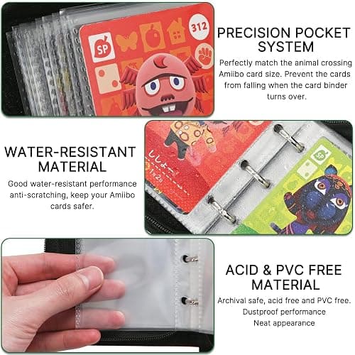 80 Pockets Binder Holder for Animal Crossing Amiibo Cards, Fits 80 Pcs 2.5 x 3.8-Inches Cards with 40 Removable Sleeves (Leaf, Full-Size Binder) thumbnail 8