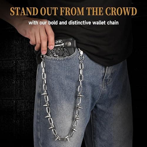 ZEKEE Wallet Chain Pants Chain Hip Hop Punk Jeans Chain Key Chain Goth Heavy Rivet Accessories for Women Men - Silver thumbnail 5