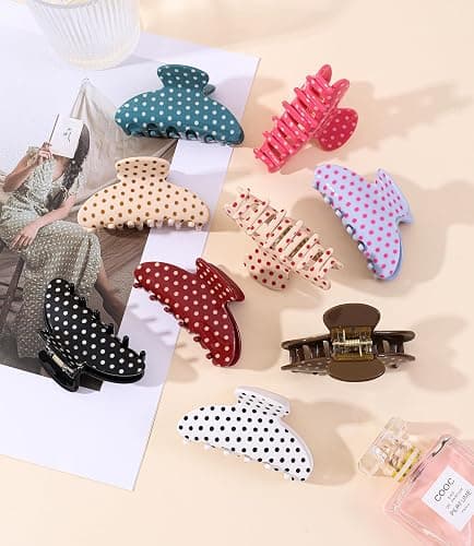 2 Pack Polka Dot Small Medium Hair Claw Clips,3.1 Inch Acetate Claw Clips for Women Thin Fine Thick Hair Hair Clips for Updo Half Up Hair Styles thumbnail 9