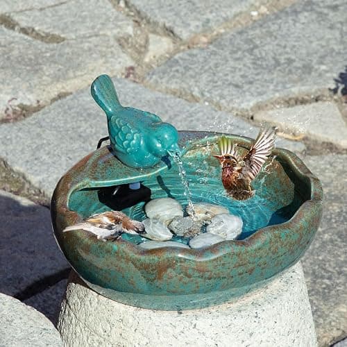 Ceramic Solar Fountain Bird Bath with Battery Backup,Bird Bath for Outside,Bird Bath Bowl for Garden, Patio & Yard Decor,Working at Night for at Least 6 Hours (Bird). thumbnail 3