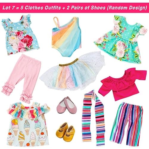 ZITA ELEMENT 11 Pcs American Doll Clothes Dress and Accessories - 5 Sets Doll Outfits + 2 Pairs Shoes thumbnail 3