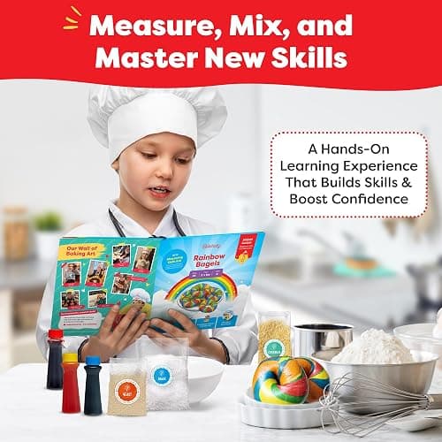 Baketivity Rainbow Bagel Kids Baking Kit with Pre-Measured Ingredients | Create Colorful Bagels using STEM Lessons, Step-By-Step Instructions, Video Guide Perfect for Ages 6–12+ thumbnail 5