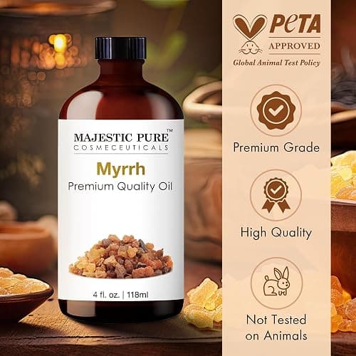 Majestic Pure Essential Oil with Glass Dropper - 100% Pure and Natural - Essential Oils for Diffuser, Aromatherapy, Soap and Candle Making, Myrrh Essential Oil, Myrrh Oil, 4 Fl Oz thumbnail 4