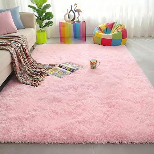 Light Pink Area Rugs for Bedroom Girls, Living Room Decor, Fluffy Fuzzy Plush Shag Rug 4x6 for Kids Room, Soft Cute Aesthetic Floor Fur Carpet for Baby, Toddler, Teen, Nursery, Preppy Dorm, Playroom - Image 1
