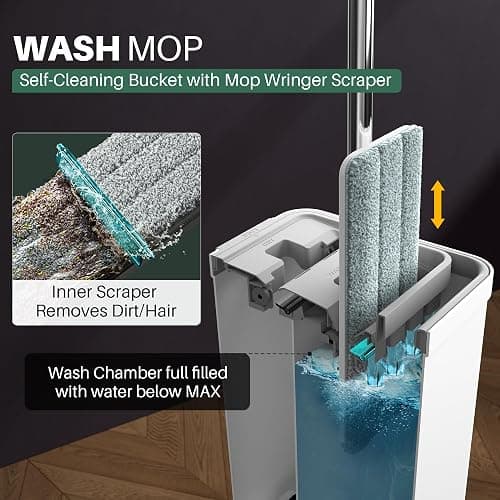 JOYMOOP Mop and Bucket Set with Wringer, Flat Mops for Floor Cleaning, Wall Mop Cleaner with Long Handle, Hardwood Floor Mop with 4 Microfiber Pads thumbnail 2