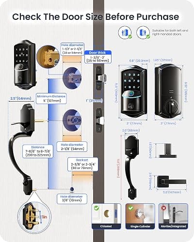 Veise VE027-H Built-in Wi-Fi Fingerprint Smart Deadbolt Lock with Handleset, App Remote & Voice Control, Keyless Entry Front Door Lock Set, Touchscreen Keypad, Auto-Lock, Easy Setup, Matte Black thumbnail 9