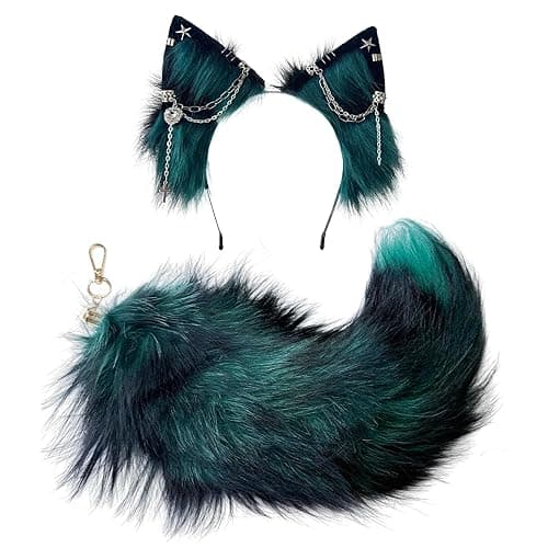 Cat Fox Wolf Ears and Tail Set - Plush Cosplay Clips Headband and Tail for Halloween, Costume Accessories,Gothic Punk 02ALL - Image 1