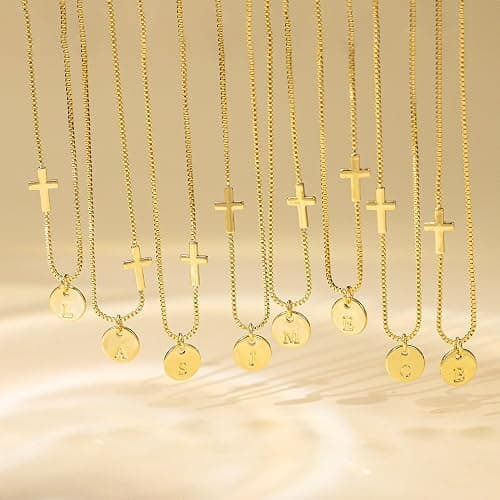 Cross Necklace for Women with Initial, 14K Gold Plated Letter Pendant Small Cross Chain Necklaces Dainty Gold Necklace for Women Baptism Religious Faith Jewelry Gift Christmas Stocking Stuffers thumbnail 6