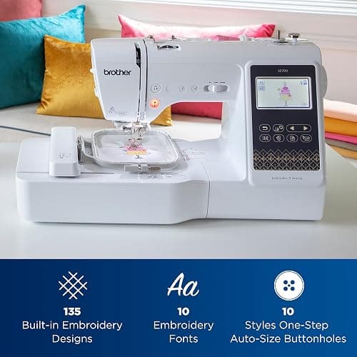 Brother SE700 Sewing and Embroidery Machine, Wireless LAN, 8 included Ft | Advanced & beginner sewing machine, 135 built-in embroidery designs, 103 stitches, 4" x 4" hoop, 3.7" touchscreen display thumbnail 5