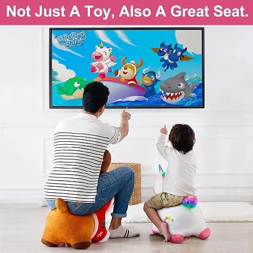 iPlay, iLearn Bouncy Pals Hopping Unicorn Horse, Toddler Girl Inflatable Bouncing Animal Hopper Toy, Outdoor Indoor Plush Ride on Bouncer, Baby Birthday Gift 18 Month 2 3 4 Year Old Kid - Unicorn thumbnail 6
