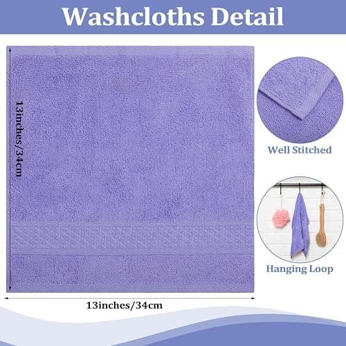 Tudomro 15 Pcs Washcloths Bulk 13 x 13 Inch 100% Cotton Wash Cloths Set Soft Absorbent Face Cloths Face Towels Quick Drying Hand Fingertip Towels for Hotel, Gym, Bathroom, Spa(Purple Series) thumbnail 3