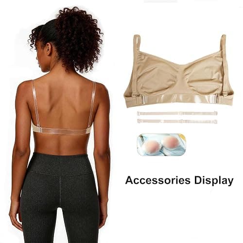 Daydance Nude Women BalletBralette with Clear Back Straps, Soft Dance Bra with Silicone Placket thumbnail 5