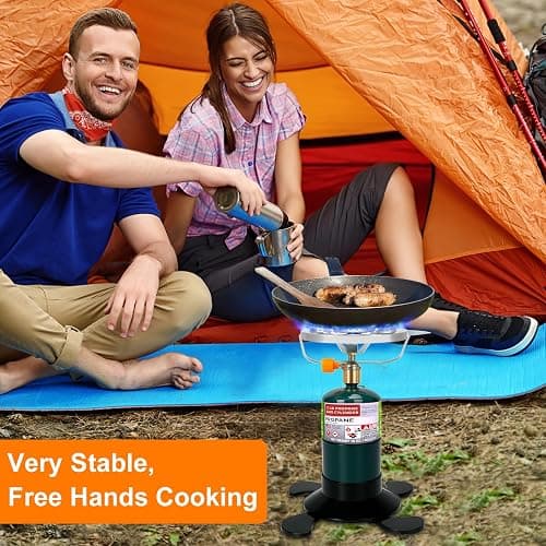 Camping Stove Propane Burner, Portable Camp Stove with Foldable Gas Tank Base, Adjustable Flame Backpacking Cooker for Camping, Small Single Burner Propane Stoves Kit for Hiking Tent Outdoor Cooking thumbnail 2