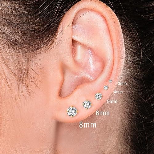 10 Pairs Surgical Steel Stud Earrings Set,14K Gold Plated Hypoallergenic Earrings Studs Set for Women, Stainless Steel Cubic Zirconia Waterproof Non Tarnish thumbnail 5