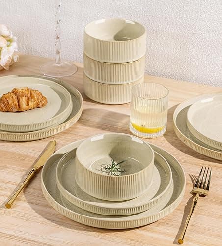 TheTerra Ceramic Dinnerware Sets for 4, 12 Pieces Porcelain Lightweight Speckled Plates and Bowls Sets, Scratch Resistant Dish Set, Oven & Microwave & Dishwasher Safe thumbnail 6