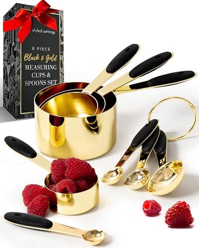 Styled Settings Black and Gold Measuring Cups and Spoons Set - 8PC Stainless Steel Measuring Spoons and Cups Set for Precise Baking & Cooking - Stylish Black and Gold Kitchen Accessories - Image 1