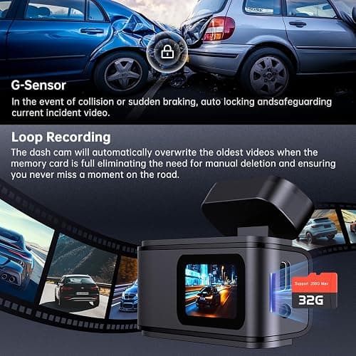 Dash Cam Front and Rear, 2.5K+1080P Dual Dash Camera for Cars, Ecomoment Car Camera with 1.47" IPS Screen, Built-in Wi-Fi, 170° Wide Angle, Night Vision, G-Sensor, 24H Parking Mode, 32GB Card Included thumbnail 5