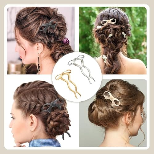 3 pieces of women's bow tie French hair clip acetate women French hair clip, suitable for tying hair, twisting hair, standing hair, wedding hairstyle, women's hair accessories (gold, black, silver) thumbnail 4