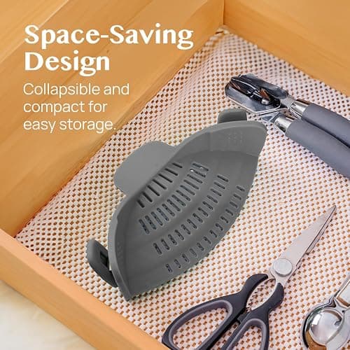 Kitchen Gizmo Snap N' Strain - Silicone Pasta Strainer Clip-On for Pots and Pans - Heat Resistant Colander for Vegetables and Noodles - Kitchen Gadgets for Cooking - Space-Saving Design - Gray thumbnail 5