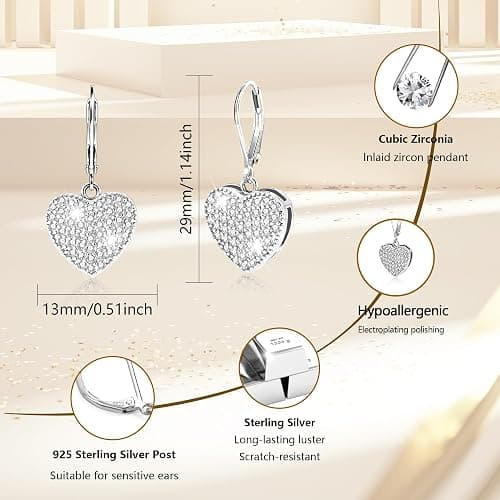 ALEXCRAFT 925 Sterling Silver Dangle Earrings, 14K Gold Plated Heart Waterdrop Earring for Women Trendy Hypoallergenic Leverback Earings Wedding Cubic Zirconia Dangle Earrings Jewelry for Women thumbnail 3