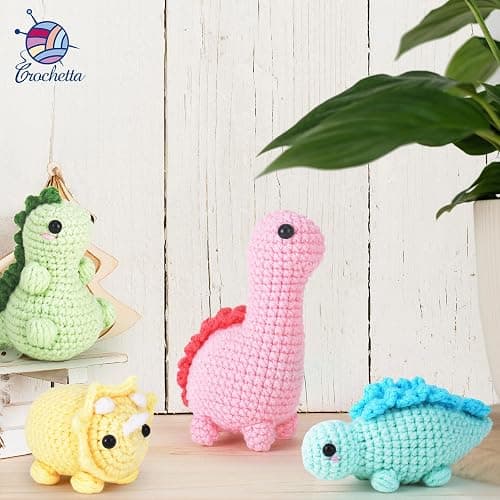 Crochet Kit for Beginners, Beginner Crochet Kit for Adults with Step-by-Step Video Tutorials, DIY Crochet Animal Kits Kids Knitting Supplies, 4 Pack Dinosaurs (40%+ Yarn) Knitting Patterns thumbnail 5