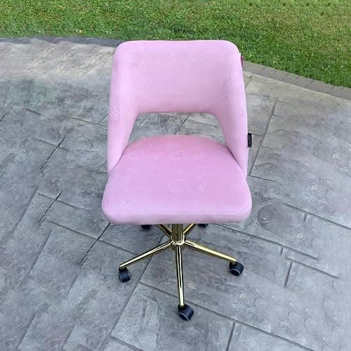 Impressions Vanity Hello Kitty Velvet Vanity Chair with Back, 360 Degrees Swivel Cute Desk Chair with Wheels, Golden Rolling Base Adjustable Height Makeup Chair for Bedroom (Pink) thumbnail 7