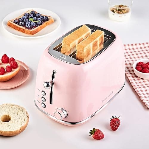 Roter Mond 2 Slice Toaster Retro Stainless Steel with Bagel, Cancel, and Defrost Functions, 6 Bread Shade Settings, Extra Wide Slots and Removable Crumb Tray, Pink thumbnail 8