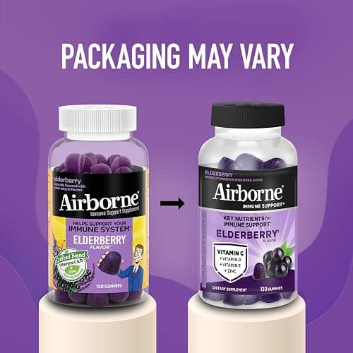 Airborne Elderberry + Zinc & Vitamin C Gummies for Adults, Immune Support with Antioxidants Vitamins C, D & E, 130 Count, Elderberry Flavor thumbnail 8