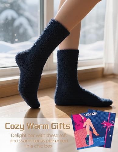TEHOOK Warm & Cozy Gifts for Women, Stocking Stuufers, Fluffy Fuzzy Plush Sleeping Slipper Socks - Soft Warm Fabric thumbnail 2