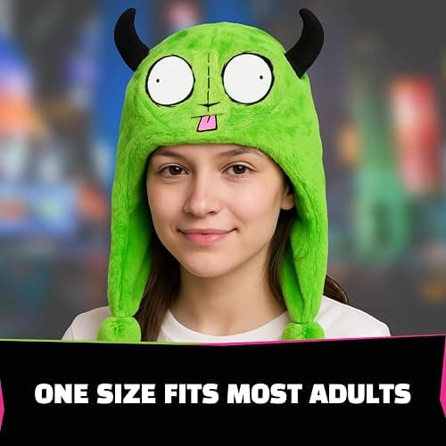 Invader Zim Beanie Hat, Gir Men's Cuffed Peruvian Winter Knit Cap with 3D Horns, Green, One Size thumbnail 4