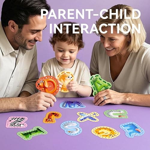 Dotimo Lacing Cards - 26PCS Double - Sided Uppercase Sewing Cards, 26 Animal Alphabet Games, for Kids Ages 3-5, Preschool Learning & Quiet Time Activities thumbnail 4