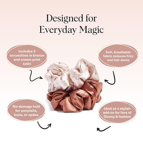 Kitsch & Disney Satin Scrunchies for Women - No Crease Hair Ties for Girls | Big Scrunchies with All Hair Types and Textures, Perfect for Day or Night | Ideal Gifts for Women - 2 Pcs, Desert Crown thumbnail 3