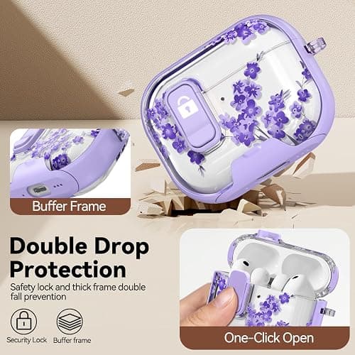 Polislime for AirPods Pro 3 Case 2025 with Safety Lock-Purple Bell Flower | As Phone Stand, for Women Girly, with Keychain & Cleaner Kit,Two-Piece Design,Support Wireless Charging,Clear TPU+PC Material thumbnail 3