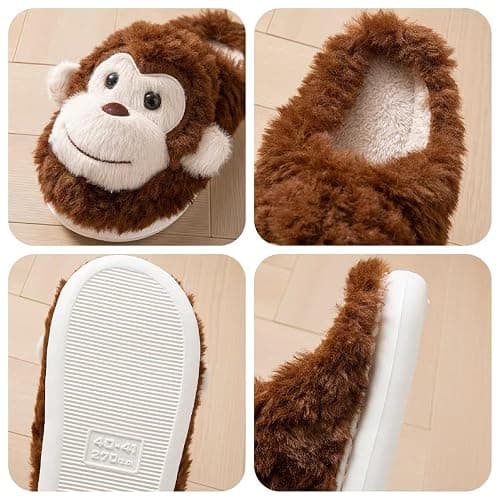 WMYDHCGD Monkey Animal Slippers for Women Cute Plush Home Warm Winter Indoor Shoes thumbnail 5