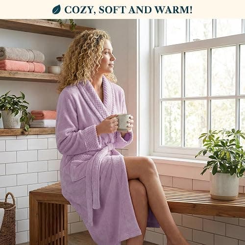 PAVILIA Soft Plush Women Fleece Robe, Cozy Warm Bathrobe, Fuzzy Female Long Spa Robe thumbnail 4
